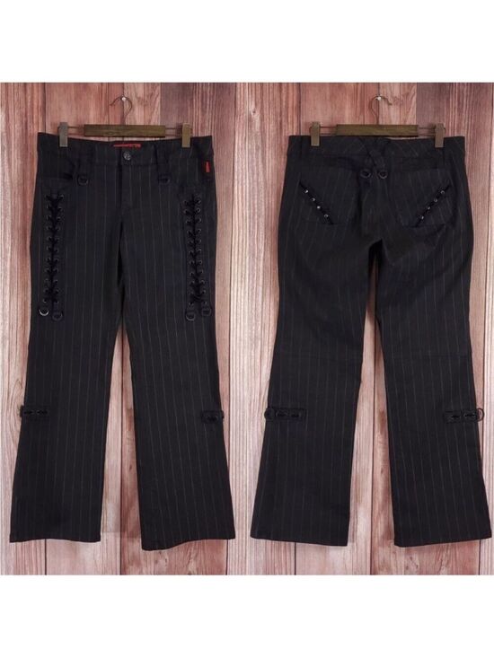 Tripp nyc Pants - Vtg Tripp NYC Sz 13 Striper Black Tone Boot Cut Pants Pinstripe Goth Punk Y2K